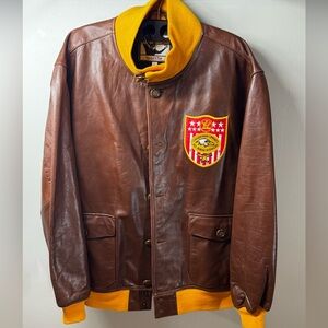Mitchell and Ness Lipinski Brown and Yellow Leather Jacket Sz 52